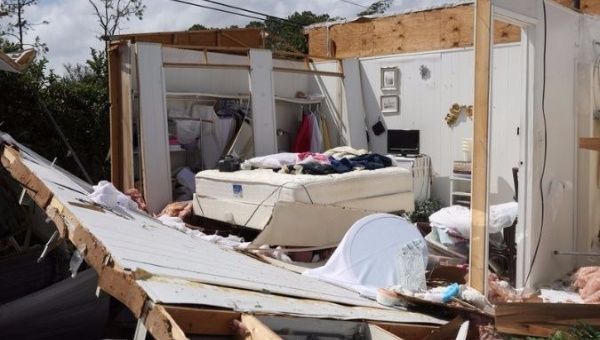A destroyed bedroom in a mobile house in Naples, Florida.