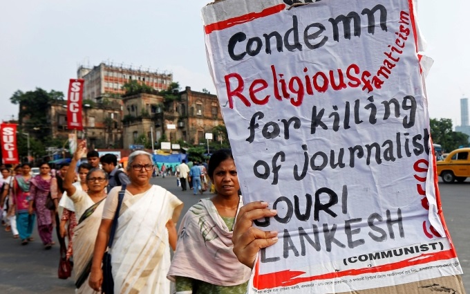 Journalists and civil society members across the country protested Lankesh's murder.