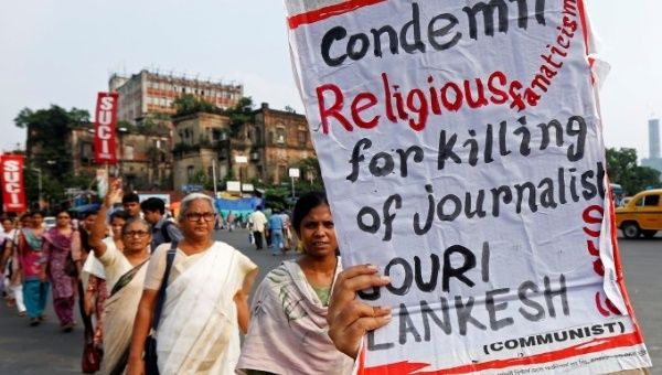 Journalists and civil society members across the country protested Lankesh's murder. 