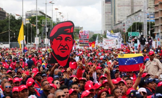 The Venezuelan people in the streets in support of the government.