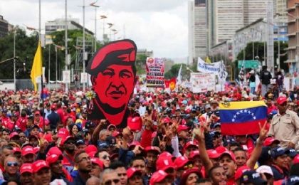The Venezuelan people in the streets in support of the government.