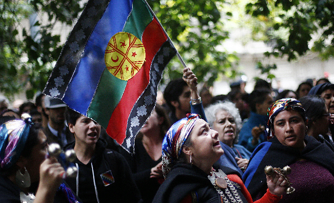Indigenous Mapuches during a protest in Buenos Aires.