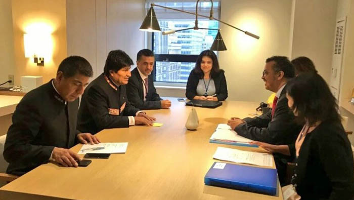 Evo Morales sostuvo una conversación con Tedros Adhanom en la sede de las Naciones Unidas en Nueva York, Estados Unidos.
