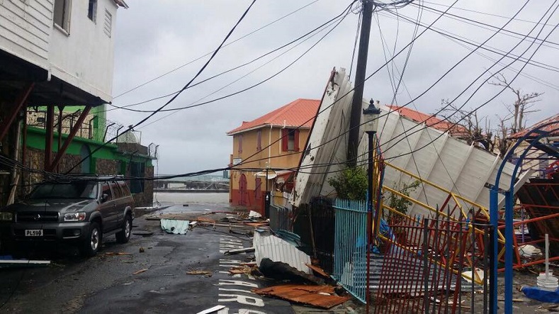 Roofs and houses affected by the winds in Dominica.