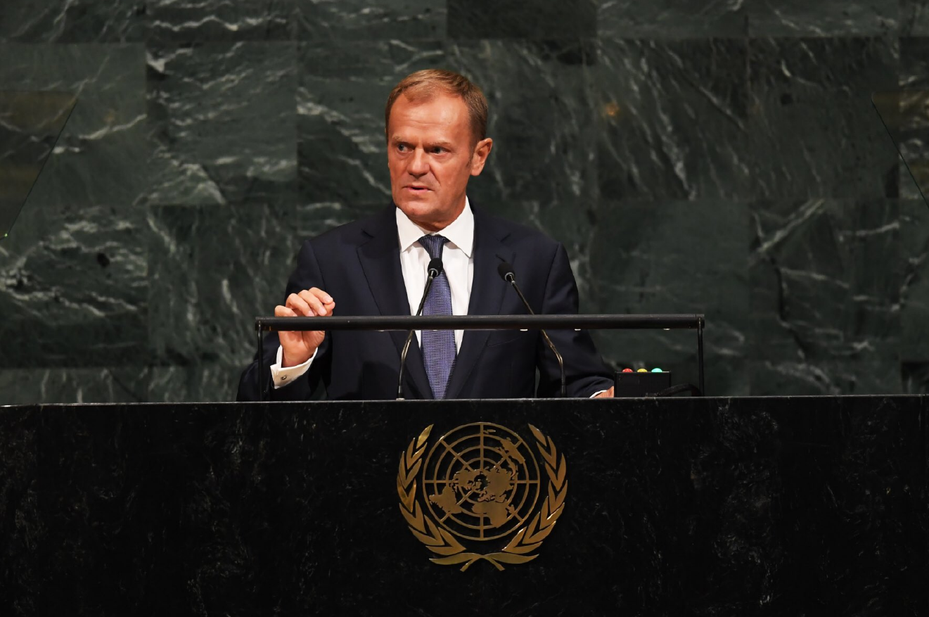 Donald Tusk resaltó que la UE aporta un tercio a los fondos económicos de las Naciones Unidas. 