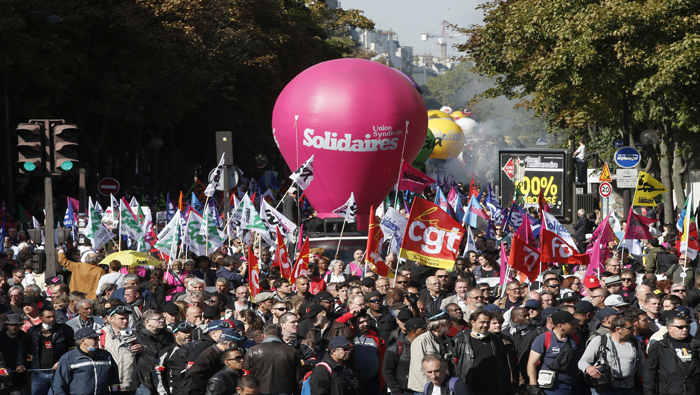 Protesta de sindicatos en la capital francesa del jueves 21 de septiembre.