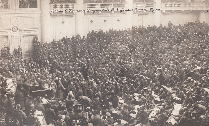 A Petrograd Soviet meeting in 1917.