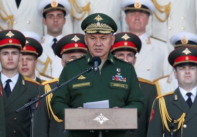 Russian Defence Minister Sergei Shoigu delivers a speech during the opening of the international military-technical forum 