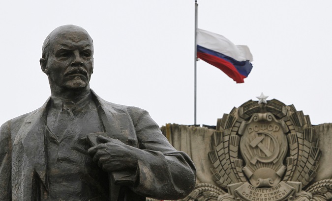 A statue of the founder of the Soviet state Vladimir Lenin.