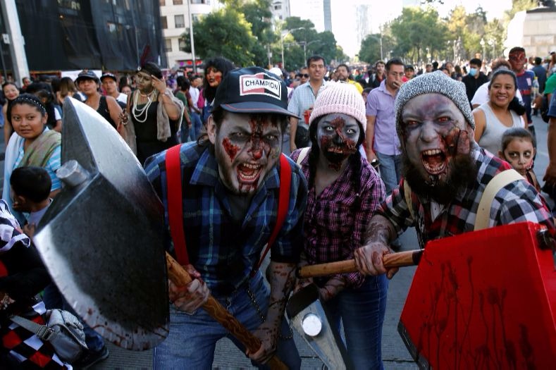 Revelers at the Zombie Walk in Mexico City.