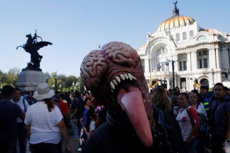 A participant dressed as an exposed brain at the Zombie Walk in Mexico City.