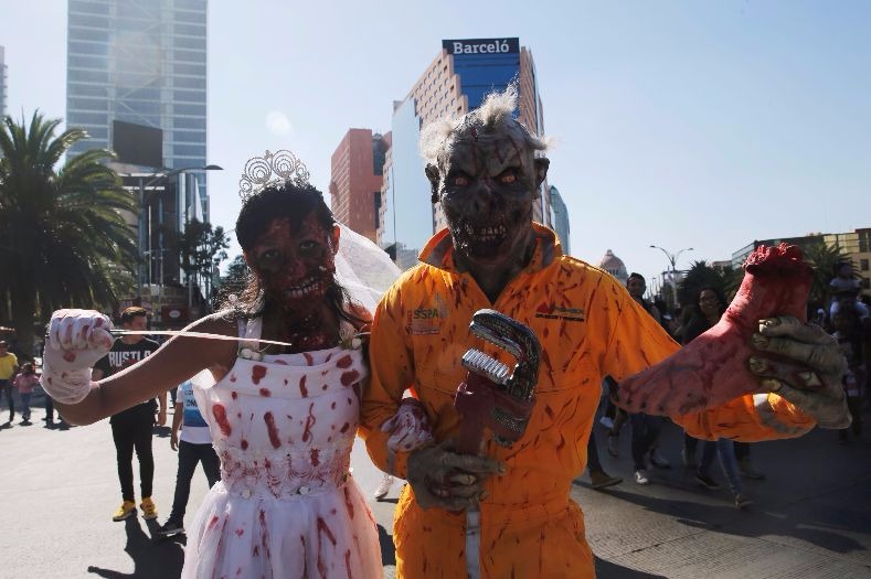 A pair of zombies at the Zombie Walk in Mexico City.