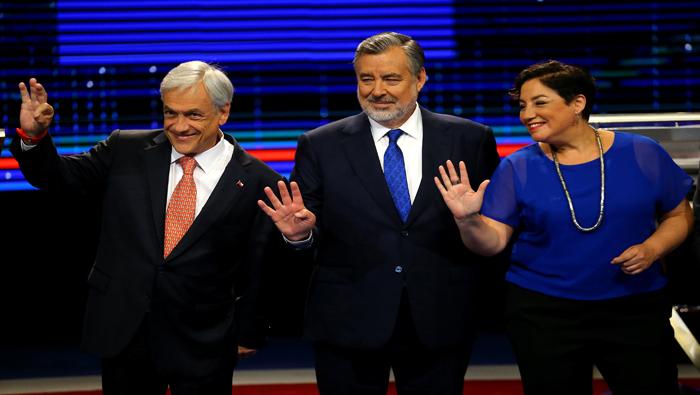 Sebastián Piñera, Alejandro Guillier y Beatriz Sánchez antes del debate.