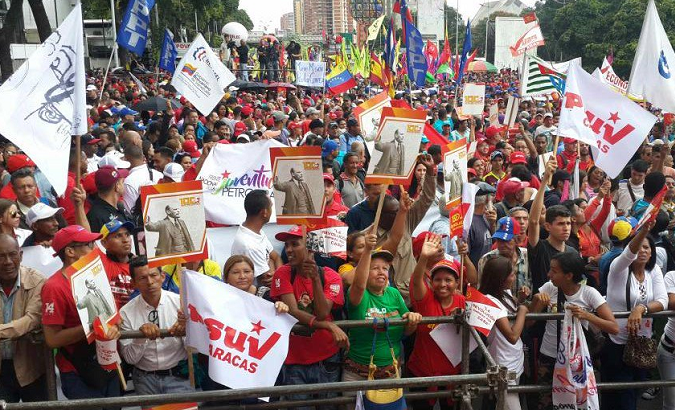 Venezuelans gather to celebrate the 100 years of the October Revolution.