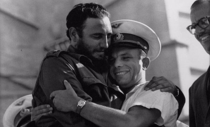 Fidel Castro and Yuri Gagarin.