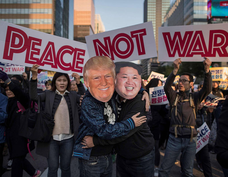 Protesters called for a peace treaty to end over half a century of hostility.