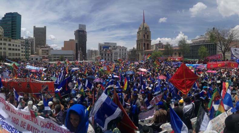 Thousands of Bolivians marched to support Morales ahead of the presidential elections.