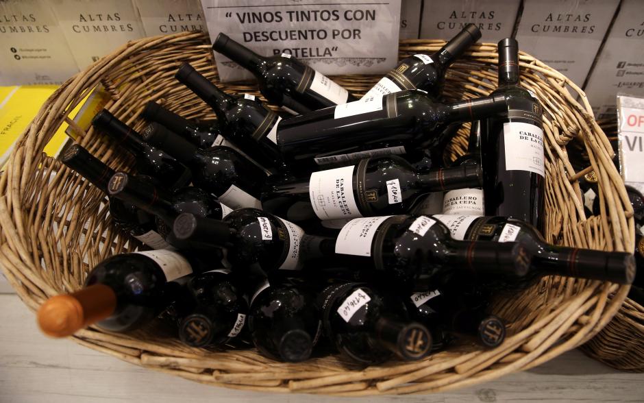 Wine bottles on discount in Argentina.