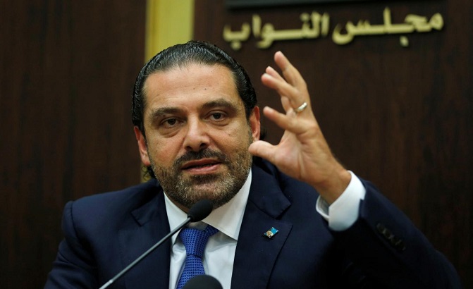 Lebanon's prime minister Saad al-Hariri gestures during a press conference in parliament building at downtown Beirut, Lebanon October 9, 2017.