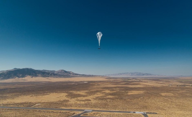 Undated handout photo of a Project Loon balloon en route to Puerto Rico from Nevada.