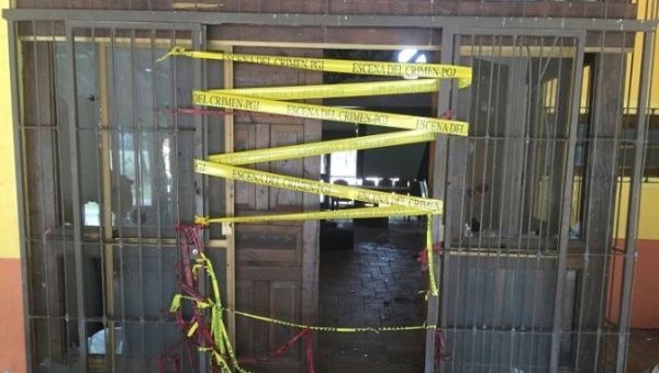 Police tape is seen at the entrance of a ranch where a firefight of armed civilians with federal forces took place on May 22, 2015, at a ranch in Tanhuato, state of Michoacan, Mexico, June 28, 2016. Picture taken June 28, 2016.