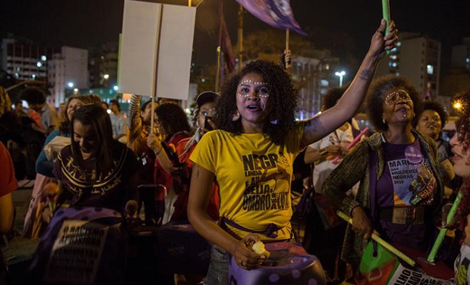 Women protest against racism in Sao Paulo, Brazil.