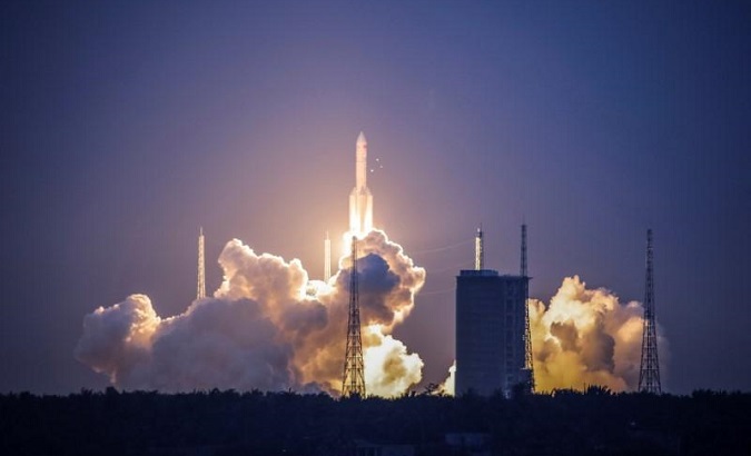 China's Long March 5 rocket is launched into space.
