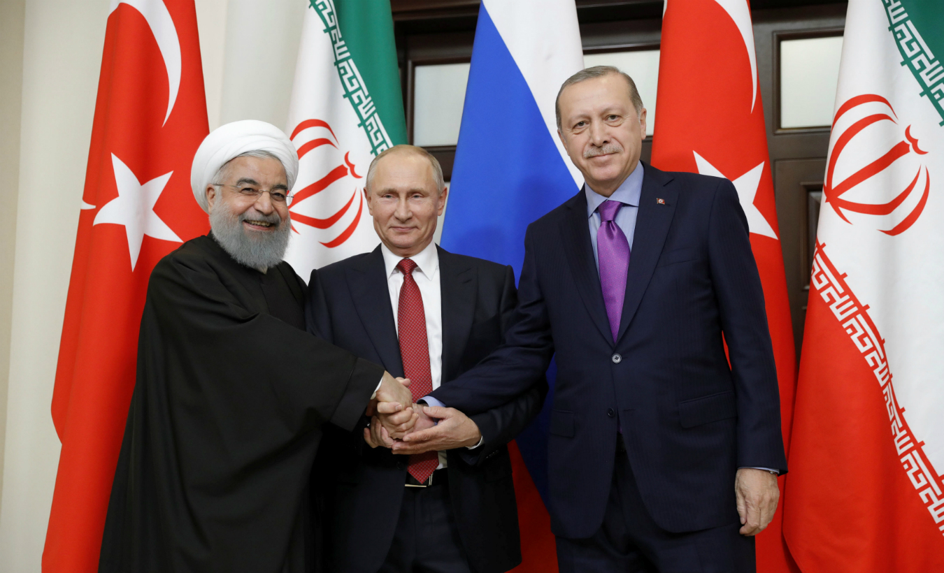 Iran's President Hassan Rouhani, Russia's Vladimir Putin and Turkey's Tayyip Erdogan meet in Sochi, Russia, Nov. 22, 2017.