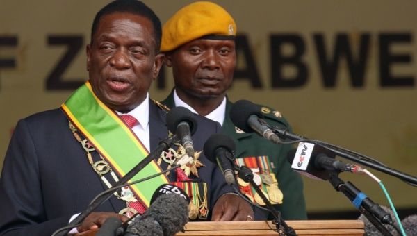 Emmerson Mnangagwa speaks after being sworn in as Zimbabwe's president in Harare, Zimbabwe, Nov. 24, 2017.