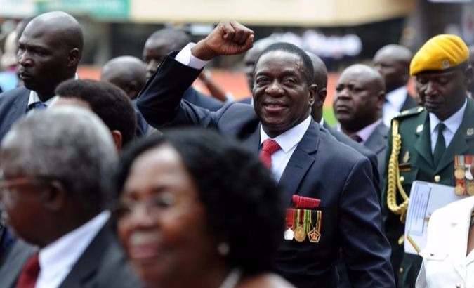 Zimbabwe's interim president Emmerson Mnangagwa arrives at his swearing-in ceremony in Harare.