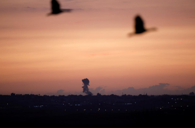 Smoke rises at the Gaza Strip following the Israeli strike.