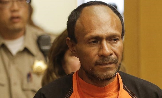 Jose Ines Garcia Zarate shown being led into the Hall of Justice for his arraignment in San Francisco, California July 7, 2015