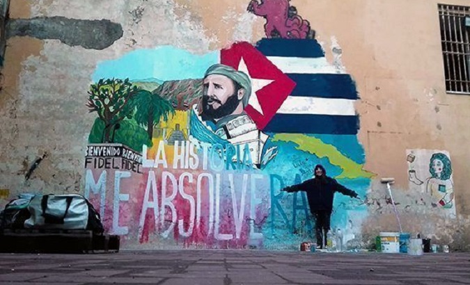 A mural dedicated to late Cuban leader Fidel Castro in Naples, Italy.