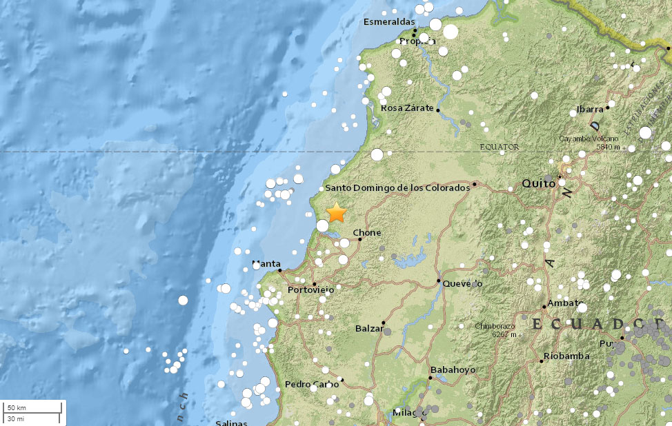 Registran sismo de magnitud 6 en Ecuador