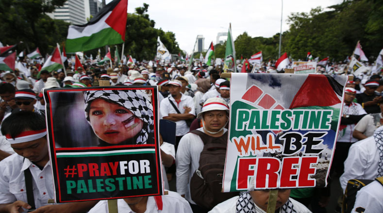 En Indonesia se han extendido las protestas este domingo en favor de Palestina y en contra de Donald Trump.