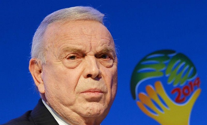 Jose Maria Marin, back then FIFA World Cup 2014 LOC chairman, attends a press conference in Costa do Sauipe, Brazil, 03 December 2013