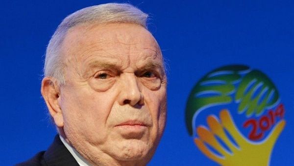 Jose Maria Marin, back then FIFA World Cup 2014 LOC chairman, attends a press conference in Costa do Sauipe, Brazil, 03 December 2013 