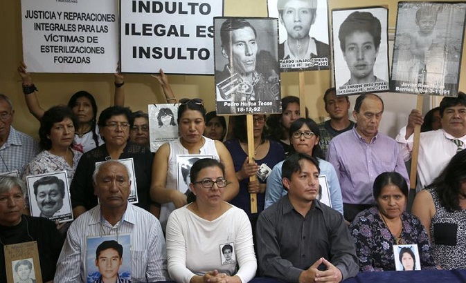 Relatives of victims of massacres committed under the government of Alberto Fujimori.