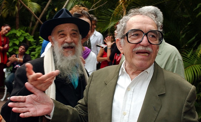 Fernando Birri (L) and Gabriel Garcia Marquez (R) in Havana celebrating the foundation of the New Latin American Cinema.