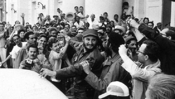 Fidel Castro is acclaimed by the people after the triumph of the Cuban Revolution.