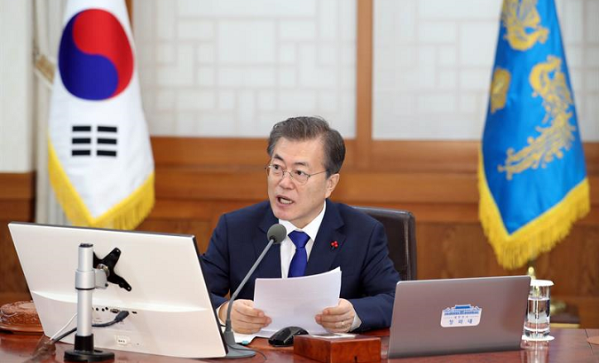 South Korea's president during his first cabinet meeting in 2018.