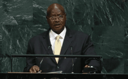 Ugandan President Yoweri Kaguta Museveni addresses the 72nd United Nations General Assembly at U.N. Headquarters.