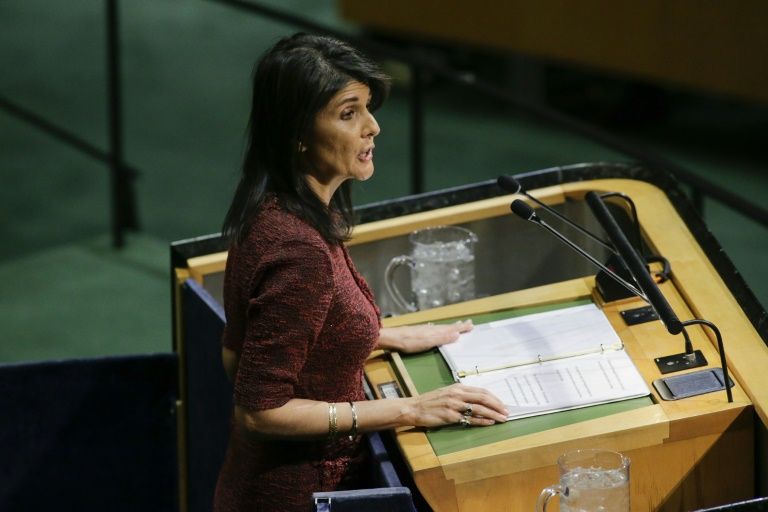 Nikki Haley durante su discurso en la ONU, durante la votación sobre Jerusalén, el 21 de diciembre de 2017.