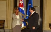 Mogherini condenó el bloqueo económico, financiero y comercial de Estados Unidos contra Cuba.