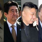 Left to right: US President Donald Trump, Japanese Prime Minister Shinzo Abe, North Korean leader Kim Jong Un, South Korean President Moon Jae-In