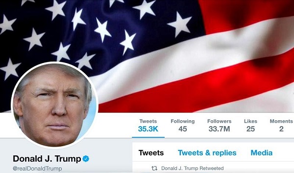 The masthead of US President Donald Trump's @realDonaldTrump Twitter account.