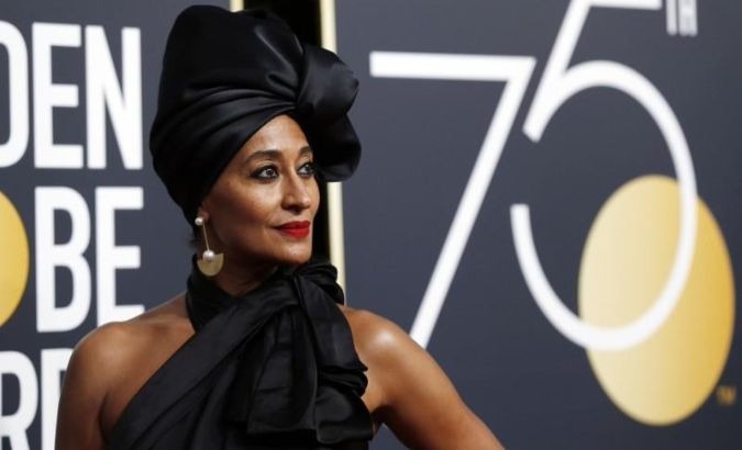 Tracee Ellis Ross, clad in black, supports the 'Time's Up' movement at the 75th Golden Globes.
