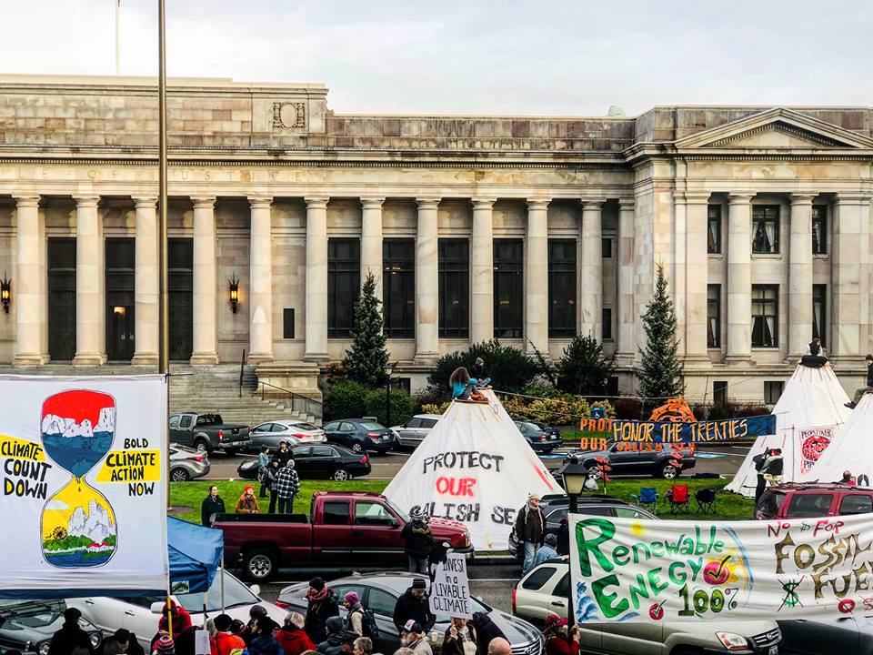 Climate Countdown protesters join with Indigenous demonstrators in their environmental occupation of the US Congress.