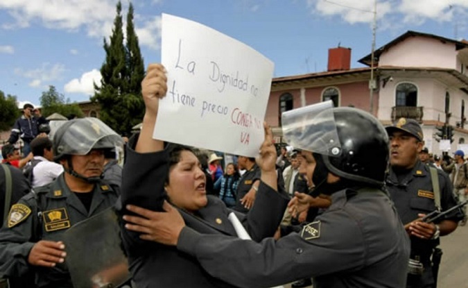 A protest against one of Peru's most controversial mining projects, Minas Congas, by Newmont Mining.