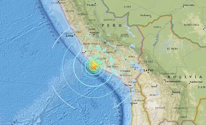 The Pacific Tsunami Warning Centre said tsunami waves are possible within 300 kilometers of the epicenter along the coast of Peru.